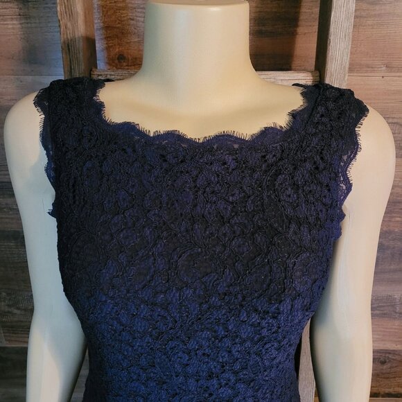 Adrianna Papell Floral Lace Sheath Dress Sz 4 Navy Ethereal Coquette Feminine - Picture 5 of 10
